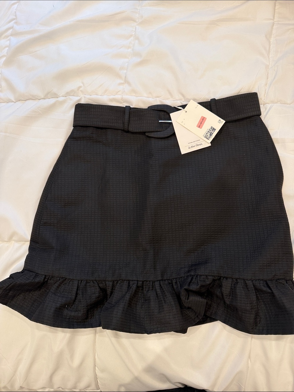 & Other Stories Black Ruffle-Hem Mini Skirt with Matching Belt